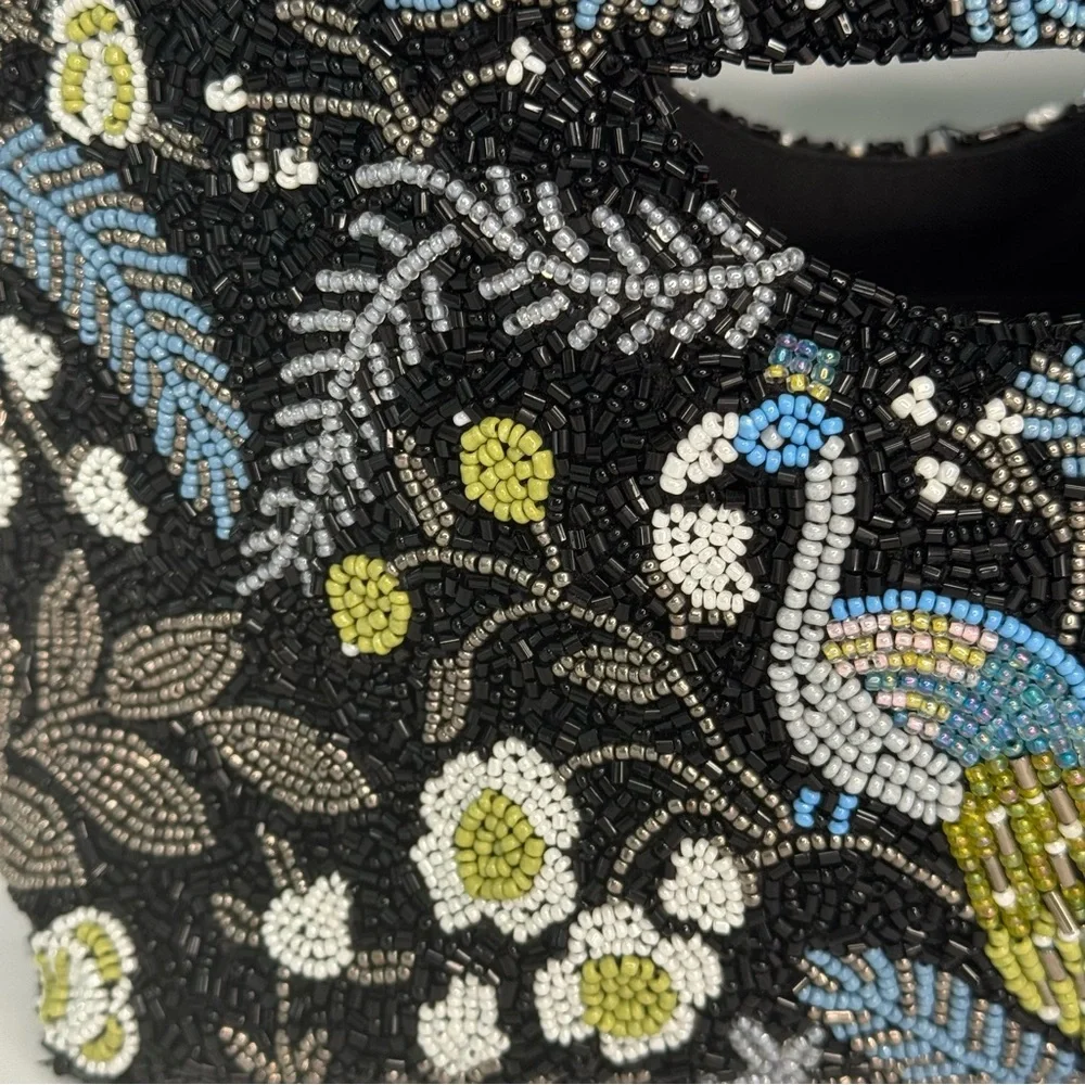 TIANA NEW YORK Beaded Clutch Bag Black with Colorful Bird and Floral Design - Picture 9 of 12